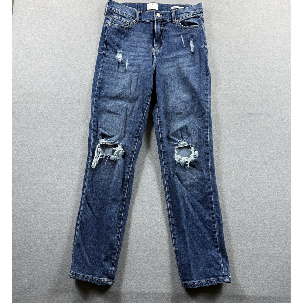 True Craft‎ High Rise Straight Jeans Womens 8 Blue Distressed Stretch 29x30
